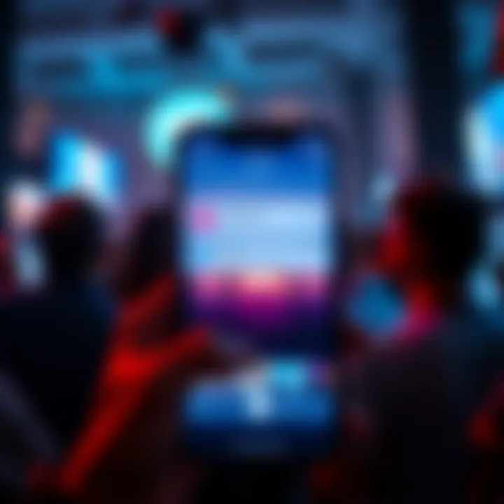 A smartphone screen displaying Telegram notifications about a major news event, with a group of people reacting to the updates.