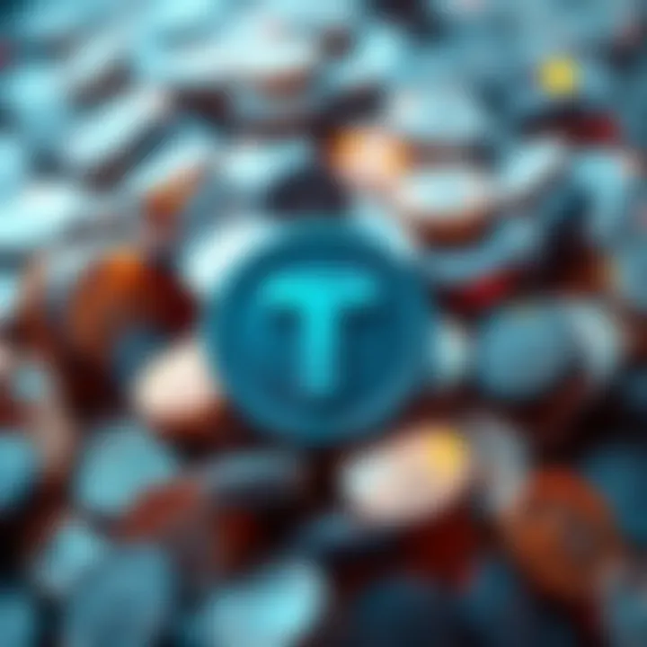 Tether logo with a background of frozen digital tokens symbolizing the freezing of illicit assets