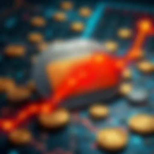 A digital representation of Tether's USDT with Bitcoin icons, showing a rising trend after a pause in printing.