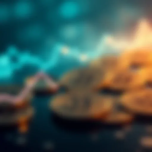 A graphic showing a downward trend in Tether's stability score with Bitcoin icons in the background.