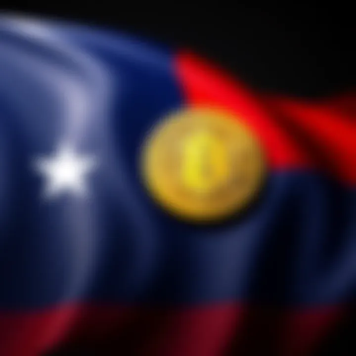 Texas state flag in front of a Bitcoin symbol, representing the state's acquisition of cryptocurrency.