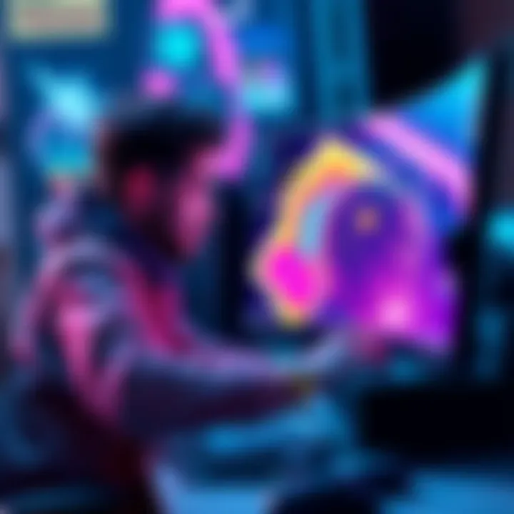 Artists Work on Tezos Blockchain An artist creating digital art on a computer, representing the ongoing support for the Tezos blockchain despite its low prices.