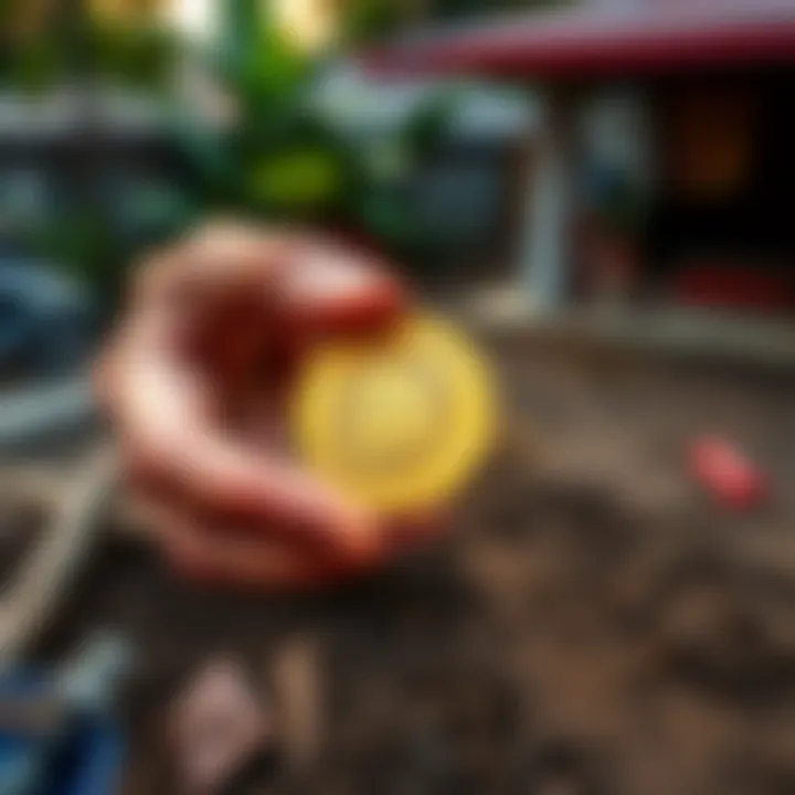 A resident in Thailand holding a newly found coin while digging in their yard
