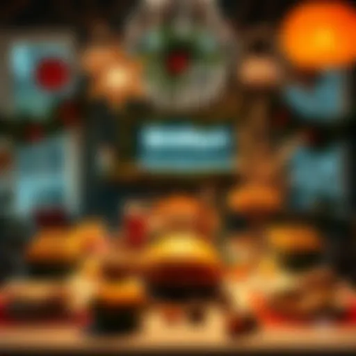 A festive Thanksgiving table with decorations, food, and BitMart promotional materials, showcasing holiday spirit and rewards activities