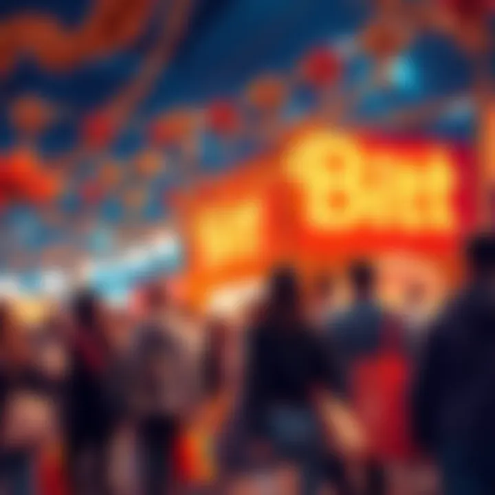 Thanksgiving Celebration at BitMart People celebrating Thanksgiving with festive decorations, balloons, and shopping bags during BitMart's event.