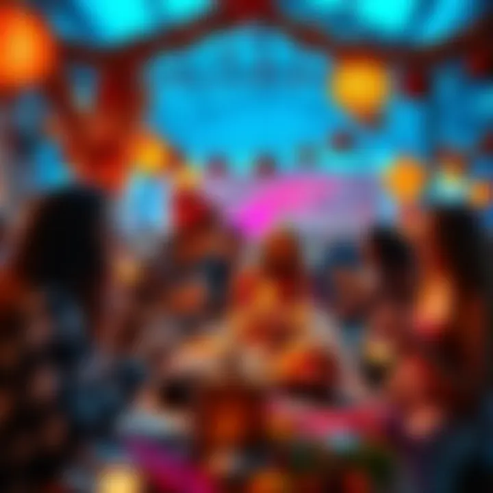 People enjoying festivities during the Thanksgiving event with decorations and food