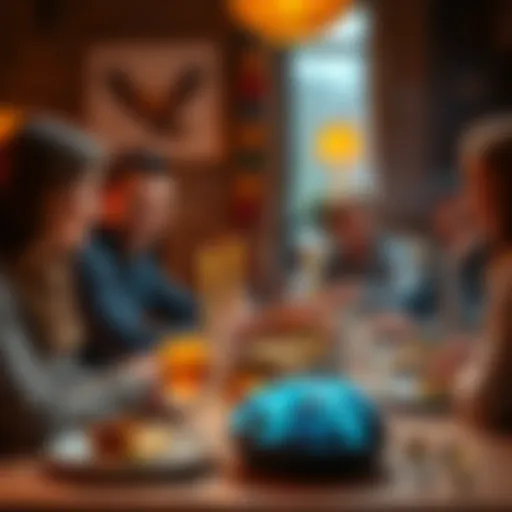 Family gathered around a Thanksgiving table discussing cryptocurrency and panic selling