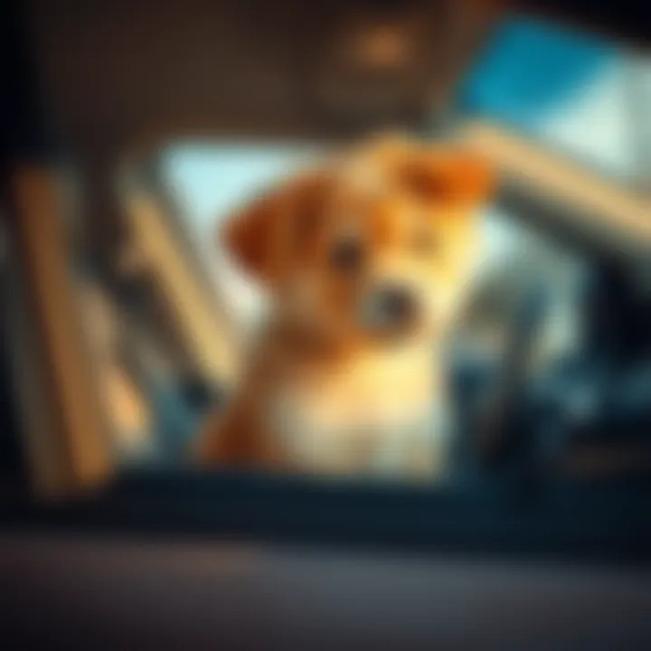 A puppy sitting in a car with its head out the window during a long road trip for Thanksgiving