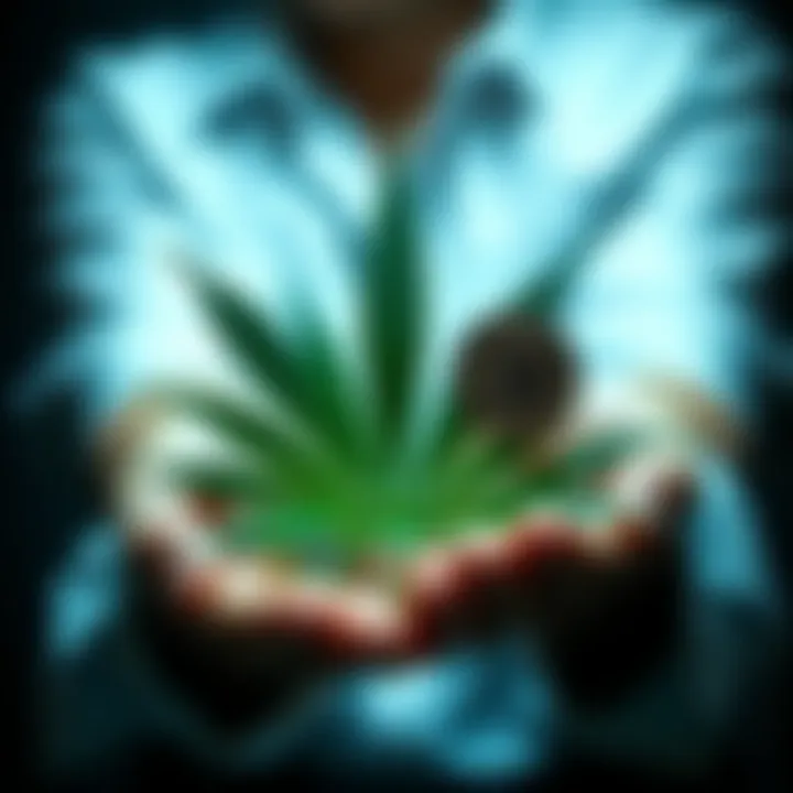 A person holding cannabis leaves and cryptocurrency coins in their hands, symbolizing the crossover between THC and crypto investments.