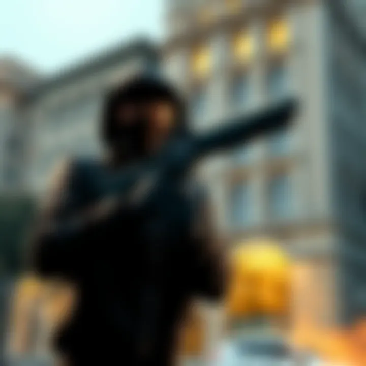 A thief holds a gun while standing in front of a San Francisco building, symbolizing a $11 million cryptocurrency heist.