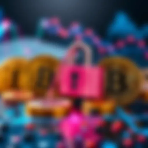 Visual representation of THORChain's new native swaps for XMR and ZEC, showcasing BTC and ETH coins with a secure lock symbol for privacy.