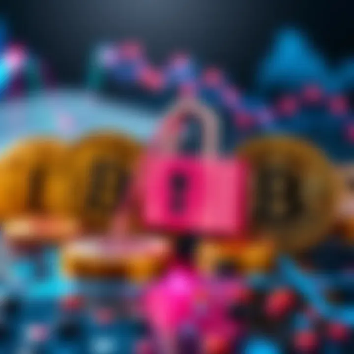Visual representation of THORChain's new native swaps for XMR and ZEC, showcasing BTC and ETH coins with a secure lock symbol for privacy.