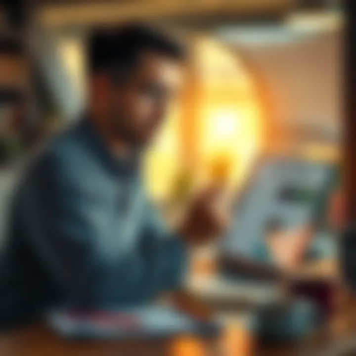 A person reading a blog post on a laptop, looking engaged and thoughtful, with notes and a coffee cup nearby.