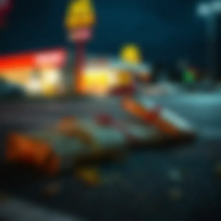 Three parcels lying on the ground near a McDonald's parking lot after being found unexpectedly by an individual.