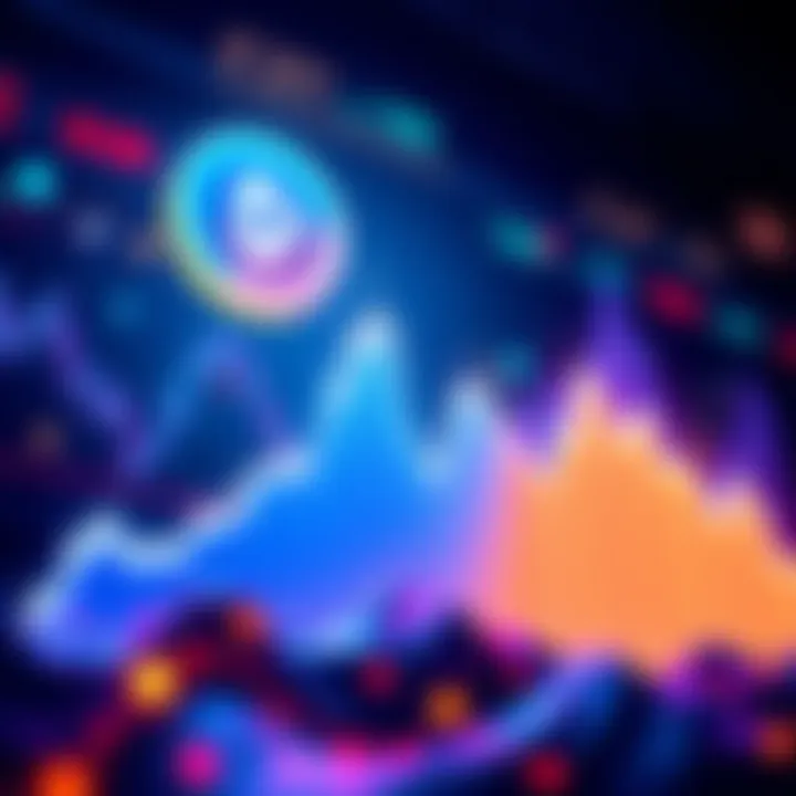 Illustration showing a chart with rising trends and a volume bot working in the background for token visibility