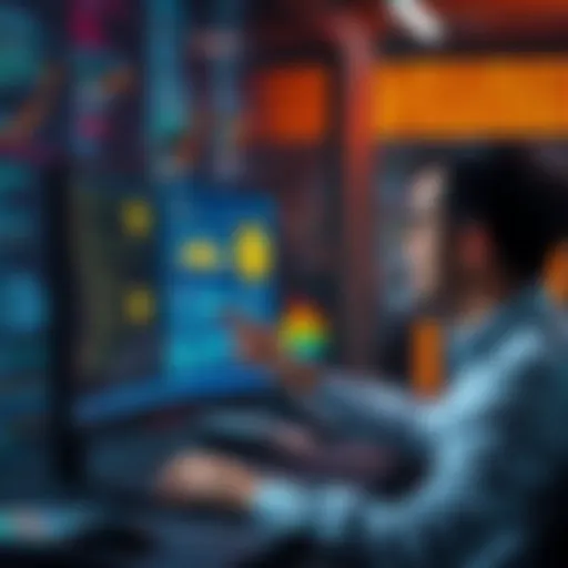Person analyzing token usage on a computer, adjusting settings for better workflow efficiency, surrounded by coding symbols and graphs.