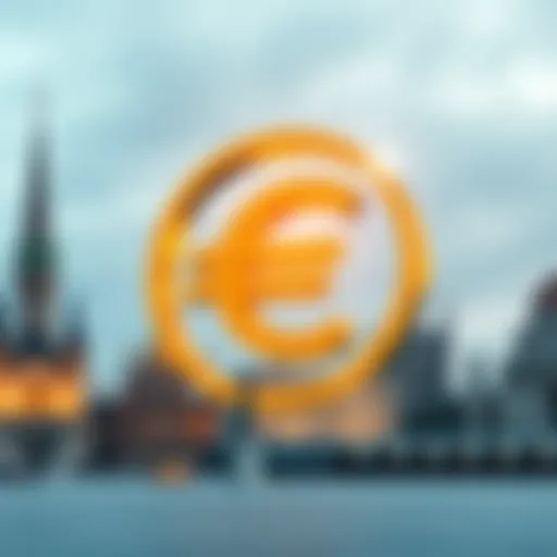 A digital euro symbol representing the tokenization of the currency, with European landmarks in the background to signify market connection.