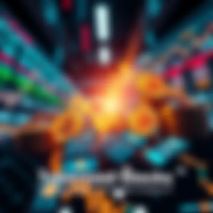 A visual representation of tokenized stocks with digital currency symbols and traditional stock market elements, highlighting the clash between new technology and established finance.