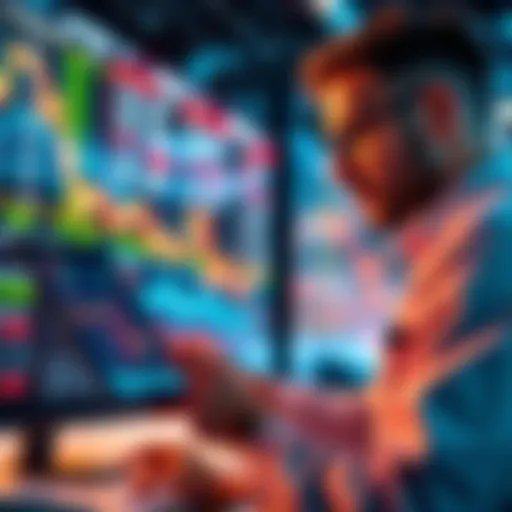 Active trader analyzing stock charts on a digital device with tokenized stock icons visible