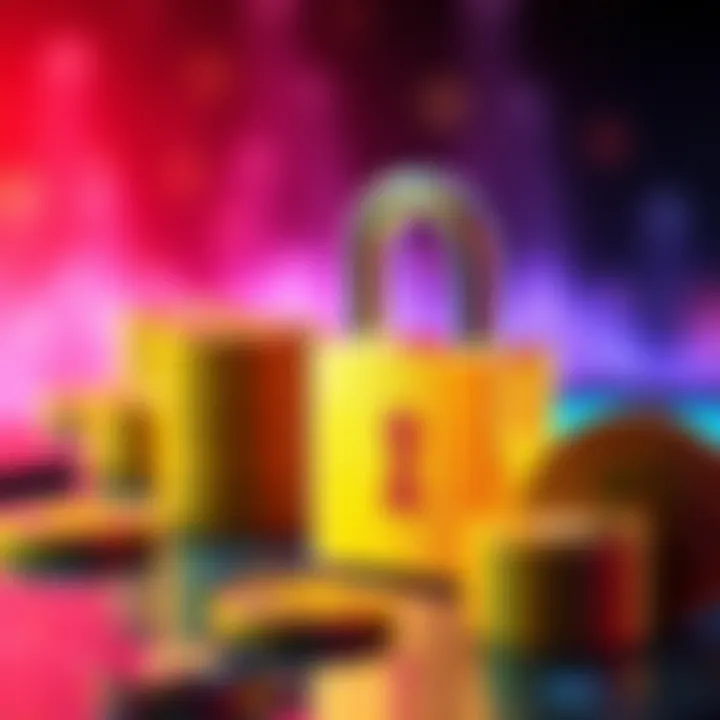 A visual representation of locked tokens symbolizing investment risk due to KYC problems, featuring a padlock and digital currency icons