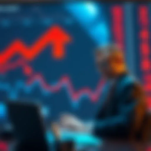 A visual representation of declining token values with downward arrows and a worried investor looking at charts.