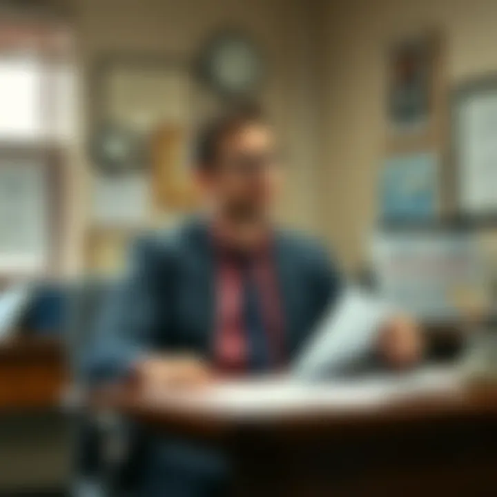 Market analyst Tom Lee sitting in a school principal's office looking contemplative, surrounded by charts and market analysis papers, signifying a period of silence until Q4 2026.