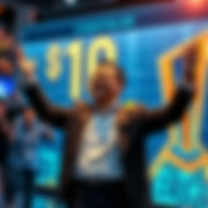 Tom Lee standing beside a large digital display showing $10 billion in staked ETH, smiling and surrounded by excited investors