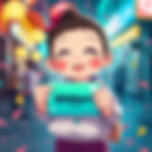 A character from Tomodachi Life holding a BitMart Card, smiling and surrounded by colorful digital elements.