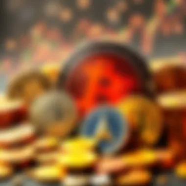 Top Coins for Beginners A digital representation of popular cryptocurrency coins with a budget of 1,000 USD, showing various coin symbols and growth charts.