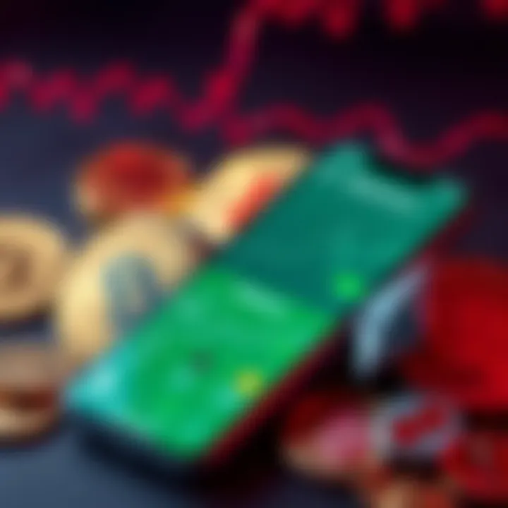 A visual representation of popular cryptocurrencies like Bitcoin and Ethereum with a smartphone displaying the Robinhood app