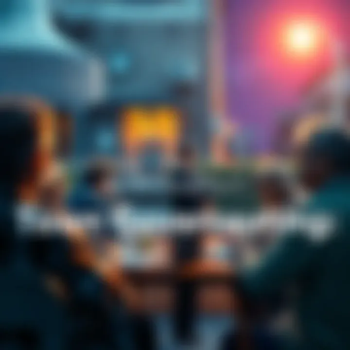 A small town meeting with residents discussing governance issues, with the mayor present and a few parcels visible in the background.