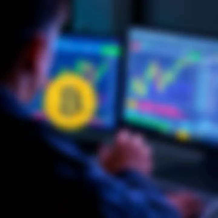 A person looking at a computer screen displaying a Bitcoin transaction ID and financial charts, trying to trace their funds.