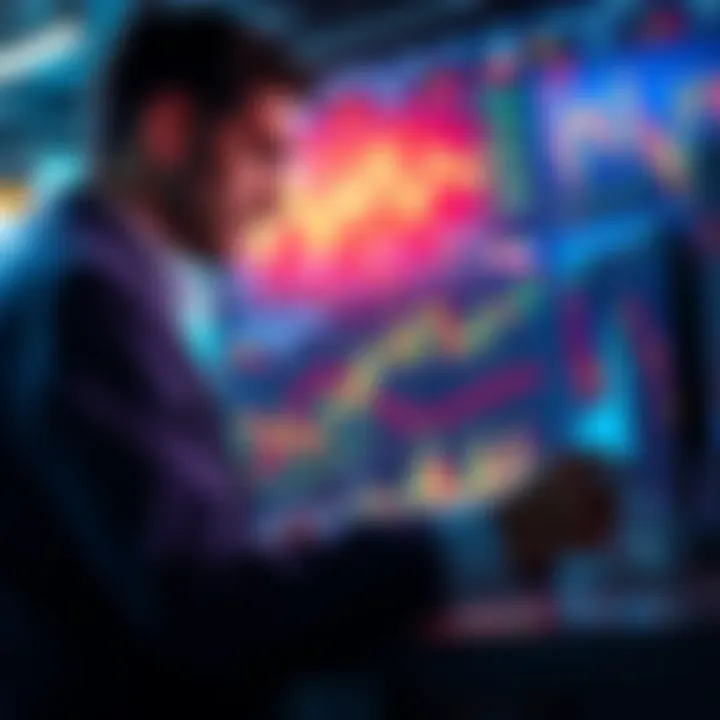 A trader studying market charts and graphs to make informed buying decisions during a dip