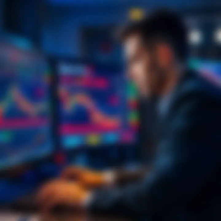 A trader looking at charts and market indicators on a computer screen, focusing on open interest and funding rates for perp trades.