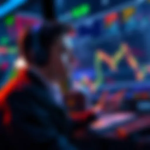 Trader contemplating investment decision A trader looks at financial charts, pondering whether to hold or sell a losing position.