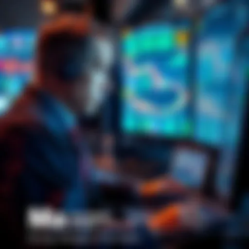 A trader focused on financial charts and data on multiple screens, looking for market opportunities