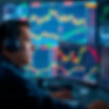 Trader looking stressed at computer A trader with a worried expression staring at multiple cryptocurrency charts on a computer screen, reflecting emotional fatigue from market volatility.