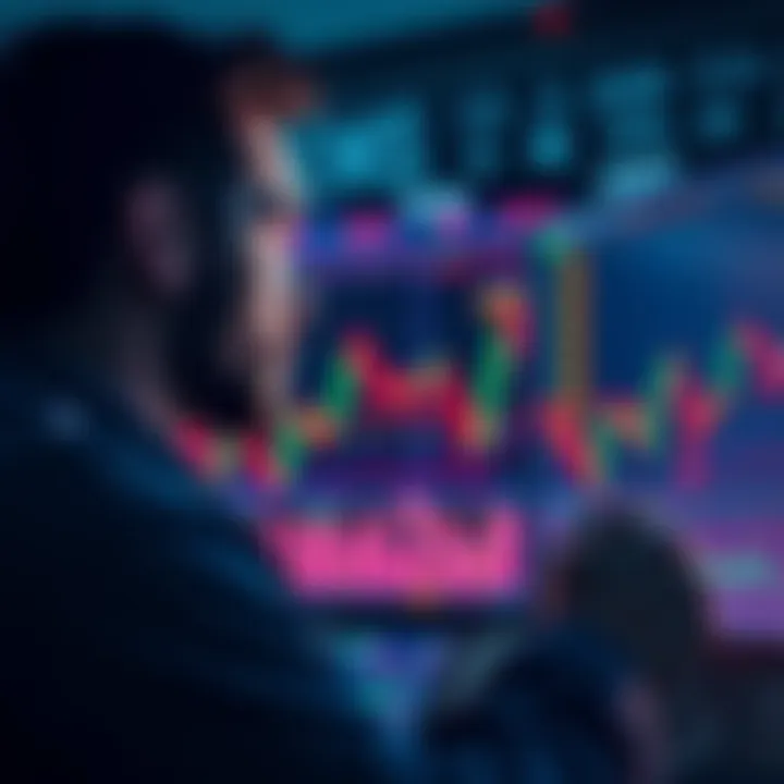 A trader looks concerned while analyzing market charts on a computer screen, depicting fluctuating prices and indicators.