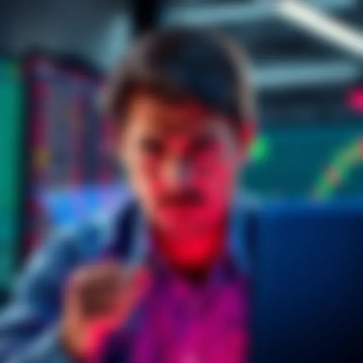 Trader frustrated after account lock A new trader looking at a locked trading account screen, showing disappointment and concern about scams in online trading platforms.