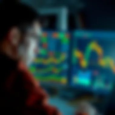 A worried trader stares at a computer screen filled with fluctuating Bitcoin prices and financial charts, reflecting concerns about market stability and investment safety.