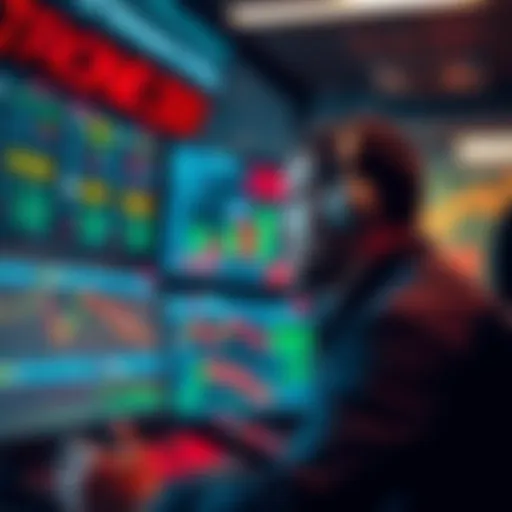 A trader looking at multiple screens displaying cryptocurrency charts and market data, reflecting on the journey through eight years of trading.
