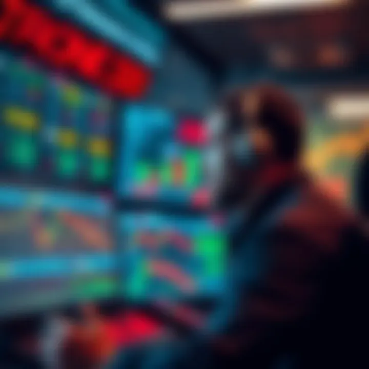 A trader looking at multiple screens displaying cryptocurrency charts and market data, reflecting on the journey through eight years of trading.