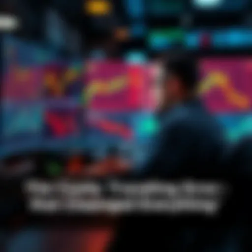 Trader Analyzing Market Trends A trader sits in front of multiple screens, looking concerned while reviewing declining market charts and graphs, symbolizing the impact of a trading error.