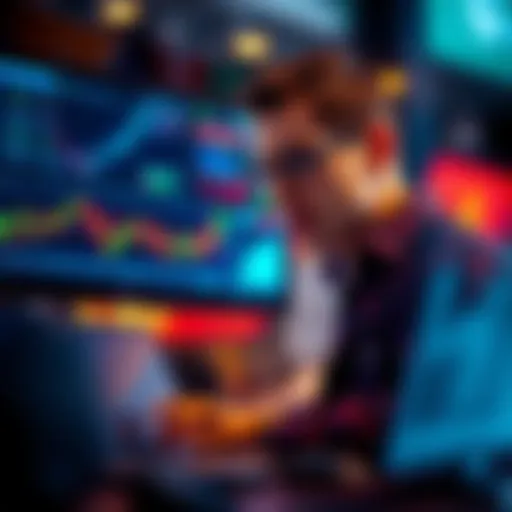 A trader looking at stock charts on a computer screen, considering market trends and price fluctuations.