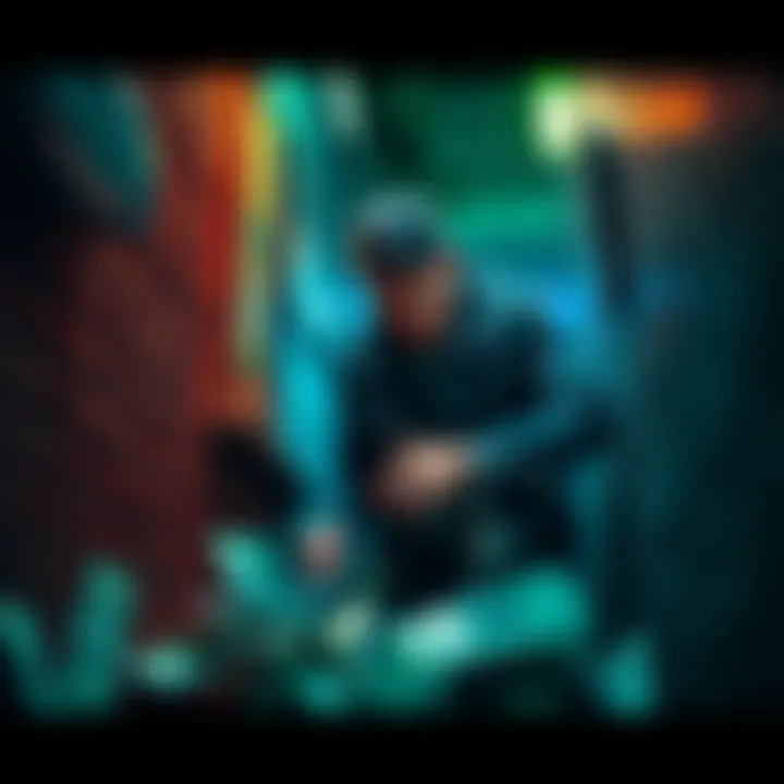 A trader is violently assaulted in a dark alley, with money scattered around, illustrating the shocking theft of $24 million in cryptocurrency.