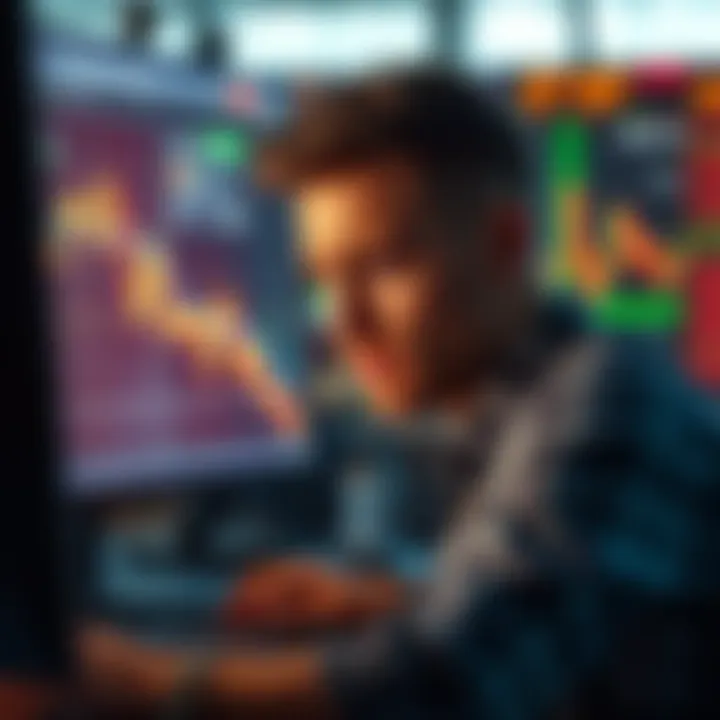 Trader feeling bored with charts A trader looking frustrated at a computer screen filled with stock charts, representing boredom and impulsive trading decisions.