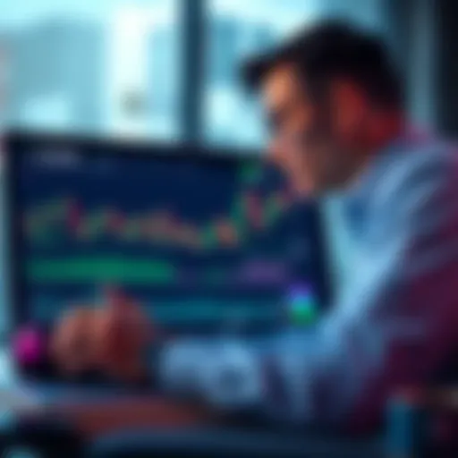 A trader looking at cryptocurrency charts on a laptop, showing both gains and losses in Ethereum trading.