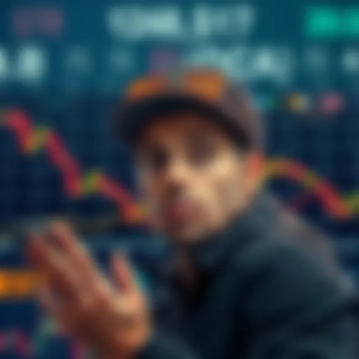 A trader looking at a cryptocurrency chart with a puzzled expression, reflecting skepticism about dollar-cost averaging, especially with DOGE.