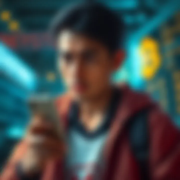 A person with a worried expression holding a phone, looking for help to restart their crypto trading journey with a small amount of money.