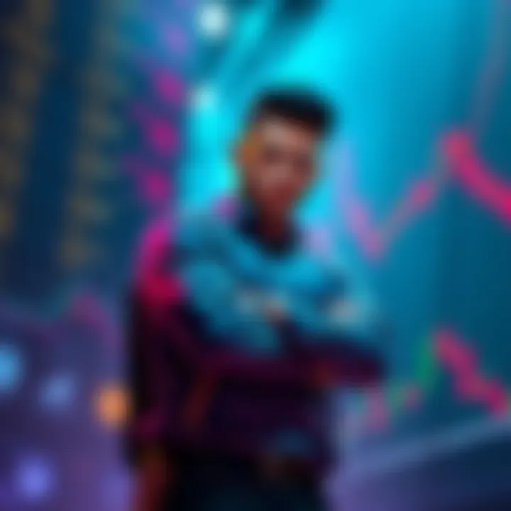 Trader holding strong in crypto market A trader looks determined, standing firm with arms crossed, showing confidence in holding their crypto position despite market challenges.